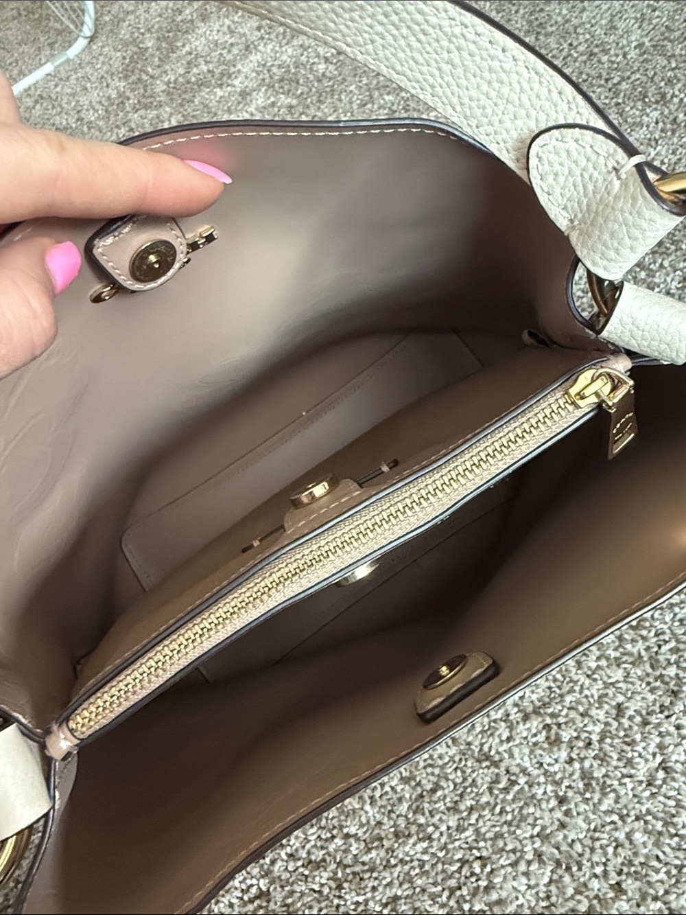 COACH Cream Floral Print Leather Shoulder Bag - Picture 3 of 3
